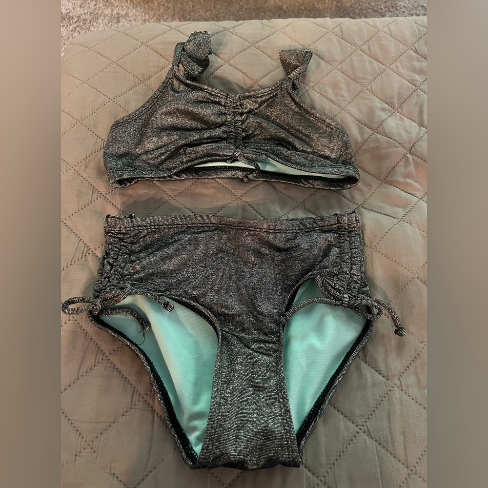 Like New Justice Metallic Gray Bikini Set